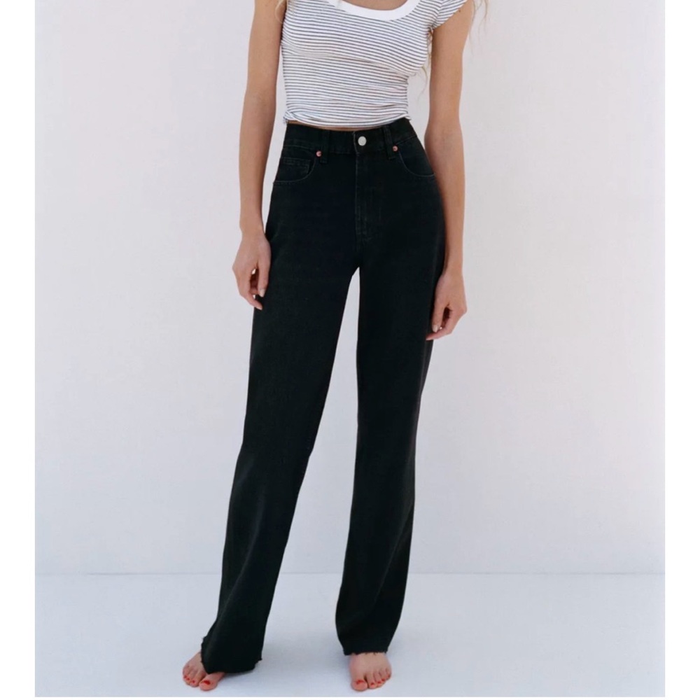 Zara Midnight Black High Rise Wide Leg Jeans